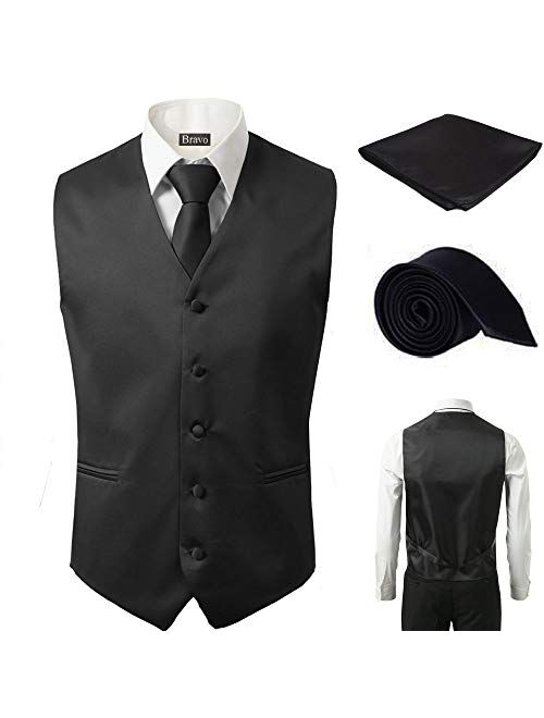 3 Pcs Vest + Tie + Hankie Men's Fashion Formal Dress Suit Slim Tuxedo Waistcoat Coat