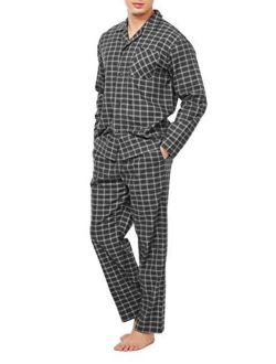 Men's Flannel Pajama Set Soft Cotton Button-Down Sleepwear with Fly Big and Tall PJ Set Lounge Wear
