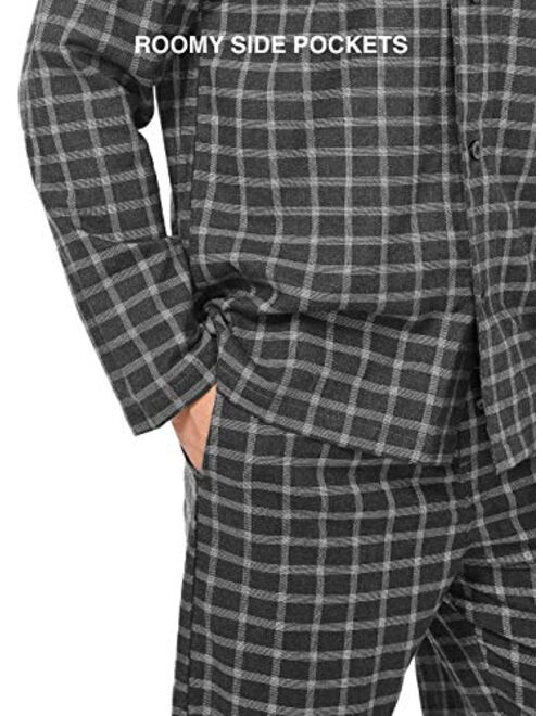 DAVID ARCHY Men's Flannel Pajama Set Soft Cotton Button-Down Sleepwear with Fly Big and Tall PJ Set Lounge Wear