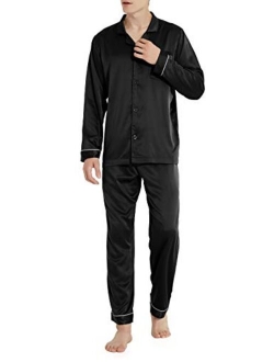 Men's Satin Silky Sleepwear Pajamas Set Button-Down Long and Short Sleeve Loungewear