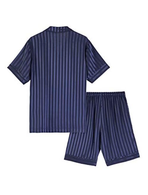 DAVID ARCHY Men's Satin Silky Sleepwear Pajamas Set Button-Down Long and Short Sleeve Loungewear