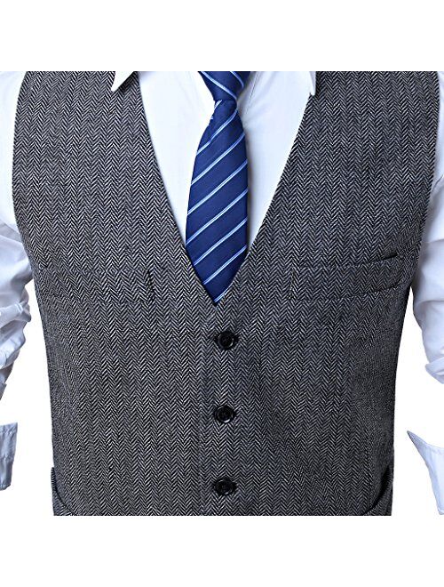 JinXi Herringbone Six Button Mens Slim Trim Fit Tuxedos Suits Vest