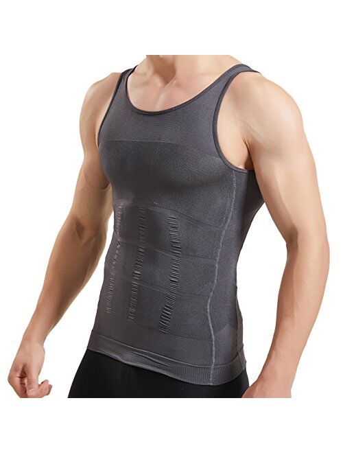 HANERDUN Mens Body Shaper Slimming Shirt Compression Vest Elastic Slim Shapewear