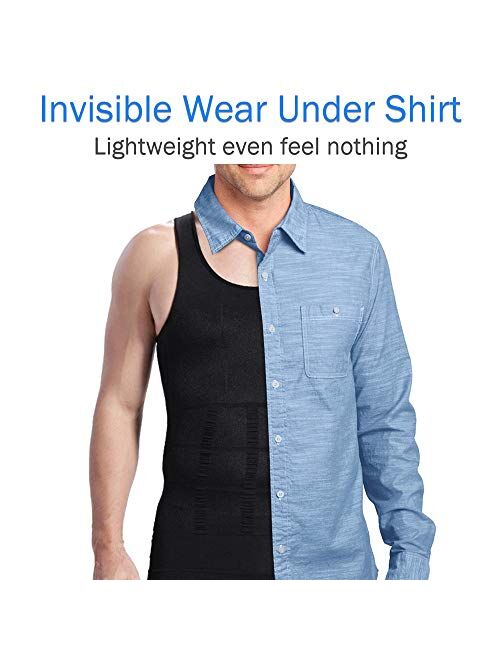 Aptoco Compression Shirts for Men Shapewear Vest Body Shaper Abs Abdomen Slim Tank Elastic Top Undershirt