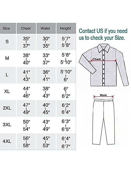 LONXU Mens Satin Long Button-Down Pajamas Set S~4XL
