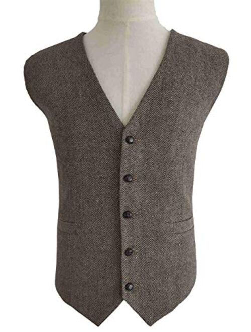 Onlylover Men's Wool Herringbone Groom Vests Formal Groom's Wear Suit Vest Skinny Wedding Dress Waistcoat