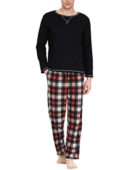 YIMANIE Men's Pajamas Set Soft Cotton Long Sleeves and Pajamas Pants Classic Sleepwear Lounge Set