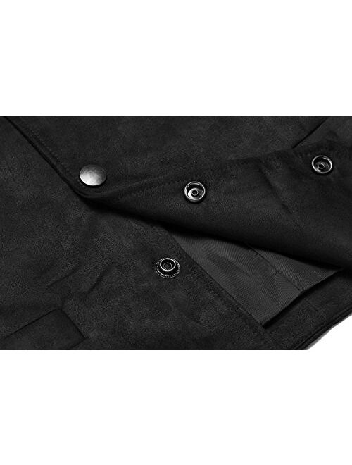 JINIDU Men's Casual Suede Leather Vest Jacket Slim Fit Dress Vest Waistcoat