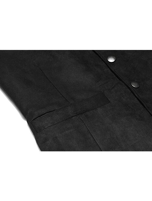JINIDU Men's Casual Suede Leather Vest Jacket Slim Fit Dress Vest Waistcoat