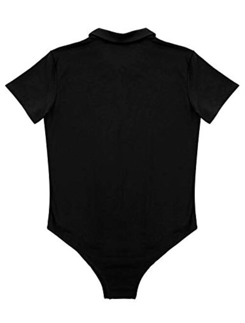 YONGHS Men's Short Sleeve Turn-Down Collar Button Crotch Shirt Bodysuit Snappies Romper Jumpsuit