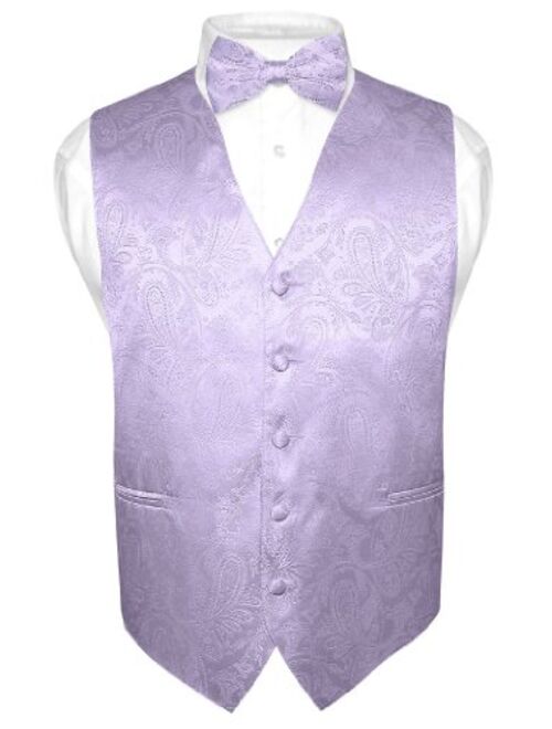 Men's Paisley Design Dress Vest & Bow Tie Lavender Color Bowtie Set for Suit Tux
