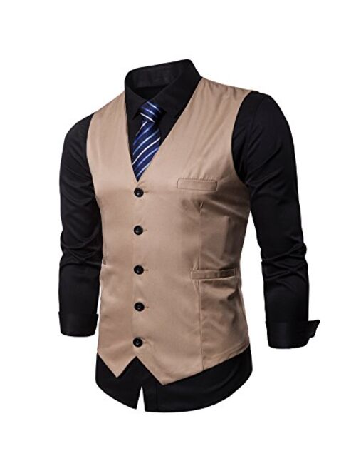 Hodzaiw Mens Business Suit Vest Slim Fit Formal Vest Waistcoat
