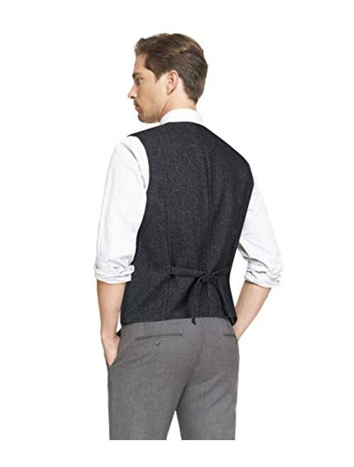 HISDERN Mens Herringbone Tweed Vest 5 Buttons Slim Fit Premium Wool Fullback Formal Dress Waistcoat for Suit Wedding
