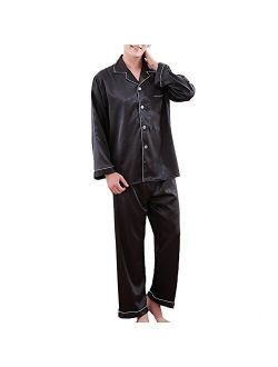 ZUEVI Men's Classic Stain Silk Chinese Dragon Pajamas Set Button-Down Sleepwear Loungewear