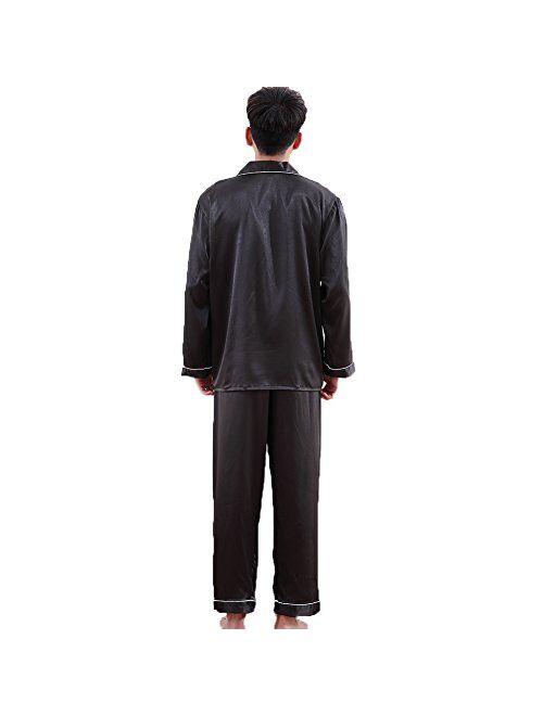 ZUEVI Men's Classic Stain Silk Chinese Dragon Pajamas Set Button-Down Sleepwear Loungewear