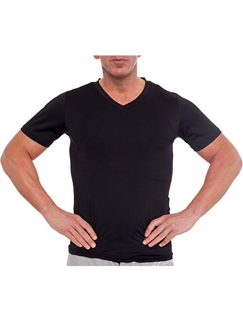 LISH 2 Pack Mens Slimming Light Compression V-Neck Body Shaper T-Shirt 