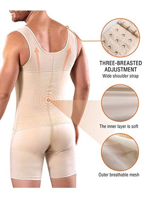NBVIC Mens Shapewear Tummy Control Bodysuit Slimming Compression Body Shaper Fajas Girdle Undershirts Thighs Open Crotch