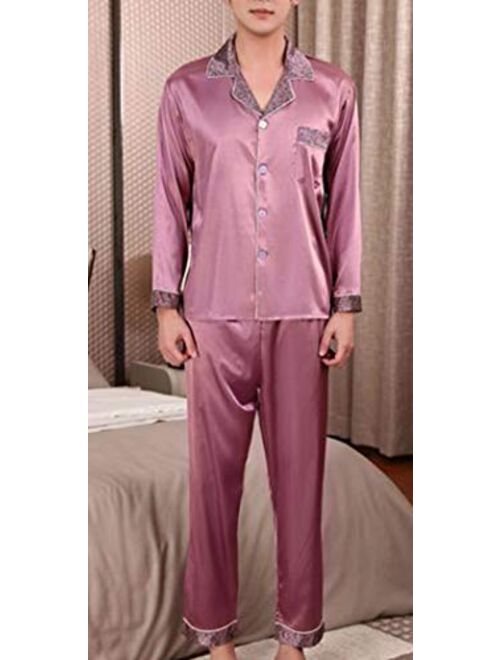 Respeedime Men's Autumn Silk Pajamas Summer Trousers Sets Sleepwear