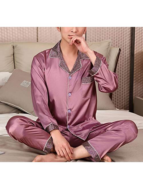 Respeedime Men's Autumn Silk Pajamas Summer Trousers Sets Sleepwear