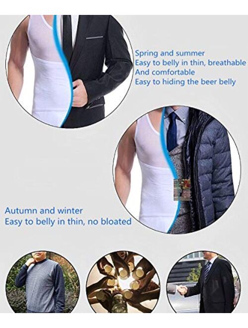 LARDROK Men's Mesh Slimming Body Shaper Compression Shapewear Shirt with Side Hook Slim Vest Tummy Shaper Tight Tank Top