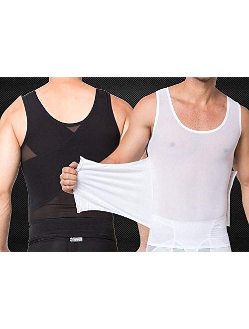 LARDROK Men's Mesh Slimming Body Shaper Compression Shapewear Shirt with Side Hook Slim Vest Tummy Shaper Tight Tank Top
