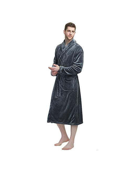 U2SKIIN Mens Fleece Robe Plush Bathrobe Nightown Soft and Warm Spa Kimono 