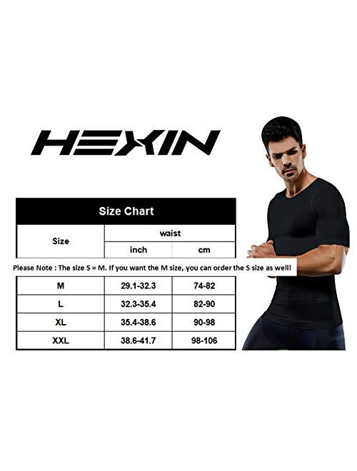 HEXIN Mens Slimming Body Shaper Shirts Abs Abdomen Compression Shapewear