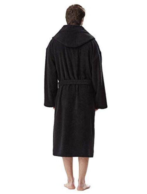 Arus Men's Hooded Classic Bathrobe Turkish Cotton Robe with Full Length Options