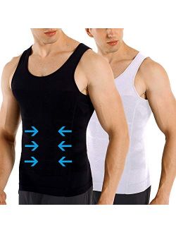 Men's 2 Pack Slimming Body Shaper Vest Compression Shirt Gym Workout Tank Top Sleeveless Abdomen Shapewear