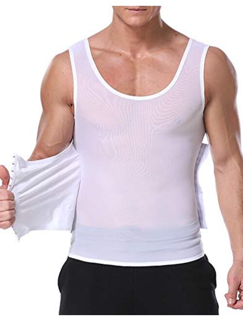 DoLoveY Men Body Shaper Vest Tummy Control Tank Top Compression Waist Slimming Shirts White