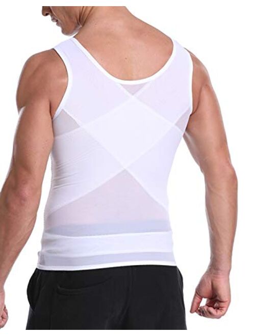 DoLoveY Men Body Shaper Vest Tummy Control Tank Top Compression Waist Slimming Shirts White