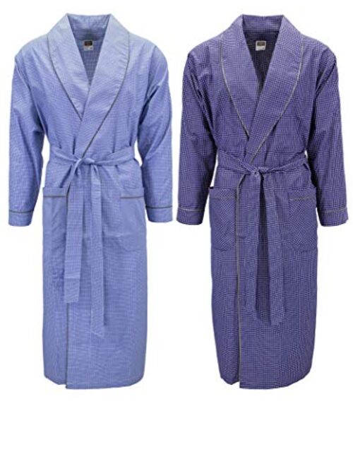 Mens 2 Pack Long Sleep Robe, Premium Cotton Blend Woven Lightweight Bathrobe -Patterns May Vary