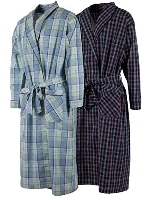 Mens 2 Pack Long Sleep Robe, Premium Cotton Blend Woven Lightweight Bathrobe -Patterns May Vary