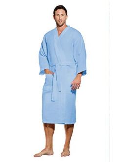 Turquaz Linen Lightweight Long Waffle Kimono Spa Robe for Men
