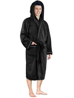 Men's Hooded Fleece Robe with Satin Trim and Shawl Collar | Plush and Warm Mens Bathrobe for Spa