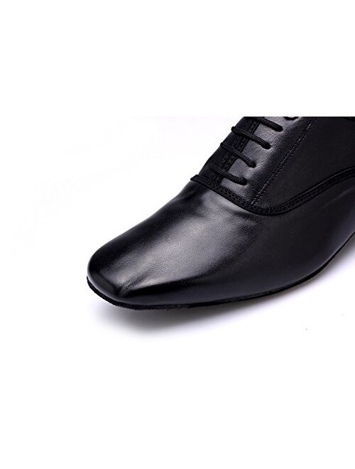 DLisiting Latin Dance Shoes Mens Ballroom Leather Modern Dancing Shoes Black
