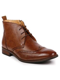 Metrocharm MC116 Men's Lace Up Perforated Wing Tip Formal Dress Ankle Boots