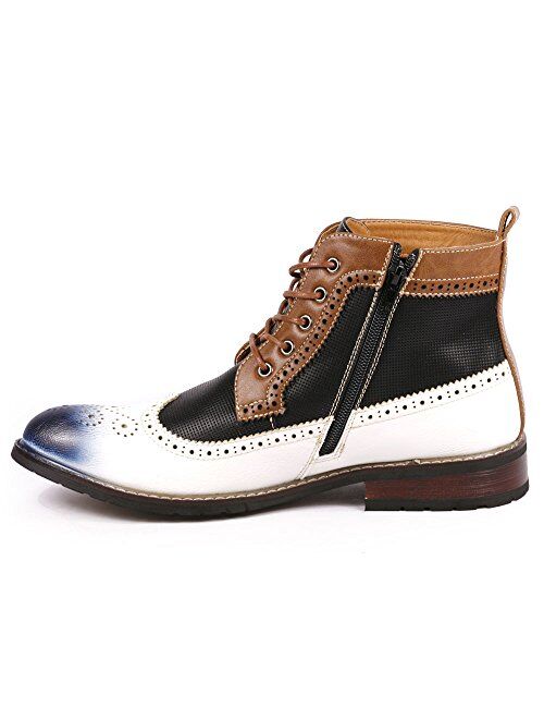 Metrocharm MET525-4 Men's Lace Up Perforated Wing Tip Formal Dress Casual Fashion Ankle Boots Run Big