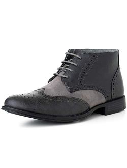 Geneva Mens Ankle Boots Lace Up Twotone Brogue Wing Tip Dress Shoes