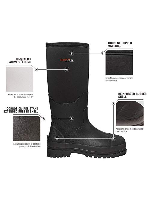 Hisea Men's Work Boots Neoprene Waterproof Rubber Muck Mud Work Boot Insulated Outsole