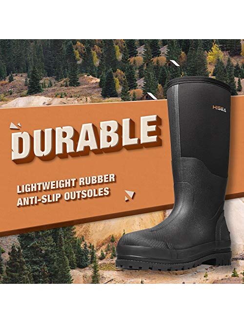 Hisea Men's Work Boots Neoprene Waterproof Rubber Muck Mud Work Boot Insulated Outsole