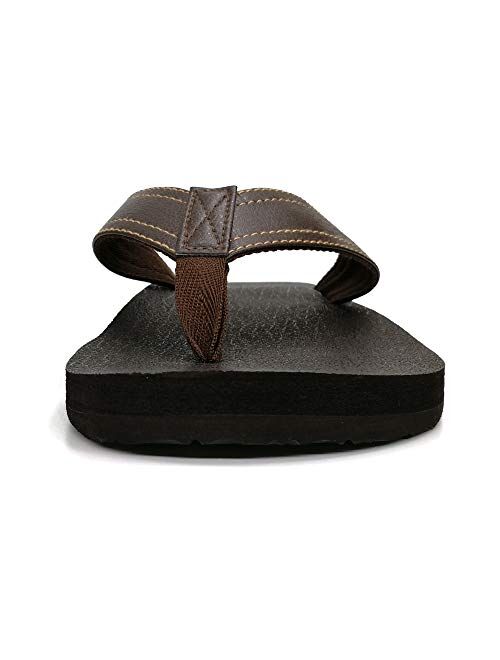 KUAILU Men's Yoga Mat Leather Flip Flops Thong Sandals with Arch Support