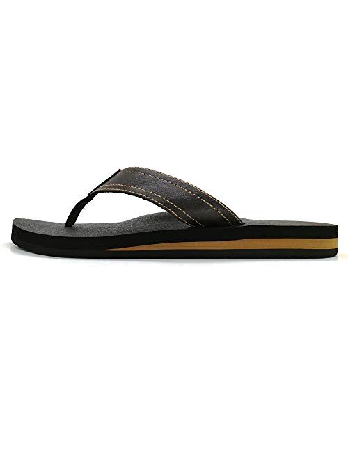 KUAILU Men's Yoga Mat Leather Flip Flops Thong Sandals with Arch Support