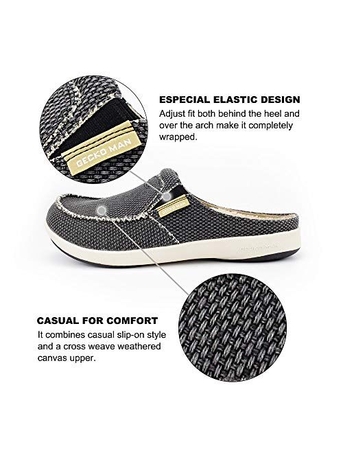 Mens Slippers with Arch Support, Canvas House Slipper for Men with Velvet Lining, Slip On Clog House Shoes with Indoor Outdoor Anti-Skid Rubber Sole