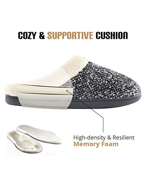 ULTRAIDEAS Men's Cozy Memory Foam Slippers with Fuzzy Plush Wool-Like Lining, Slip on Clog House Shoes with Indoor Outdoor Anti-Skid Rubber Sole