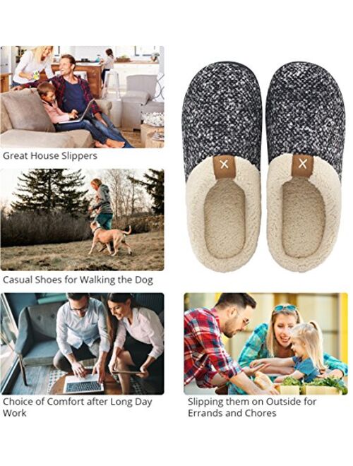 ULTRAIDEAS Men's Cozy Memory Foam Slippers with Fuzzy Plush Wool-Like Lining, Slip on Clog House Shoes with Indoor Outdoor Anti-Skid Rubber Sole