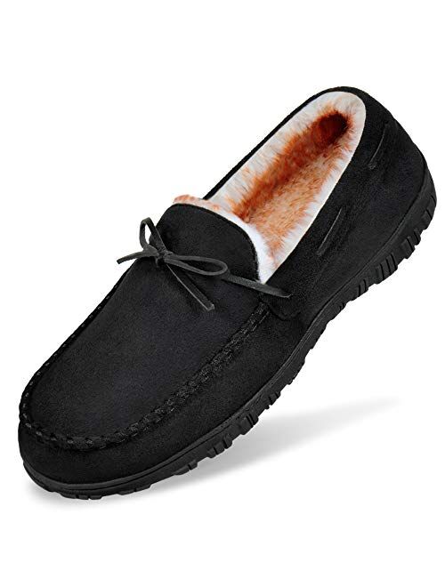ONCAI Mens Clog Slippers with Arch Support Stripe Faux Fur Cotton-Blend High-Density Memory Foam Warm House Slippers Slip-on Indoor Outdoor Rubber Sole Size 7-14 