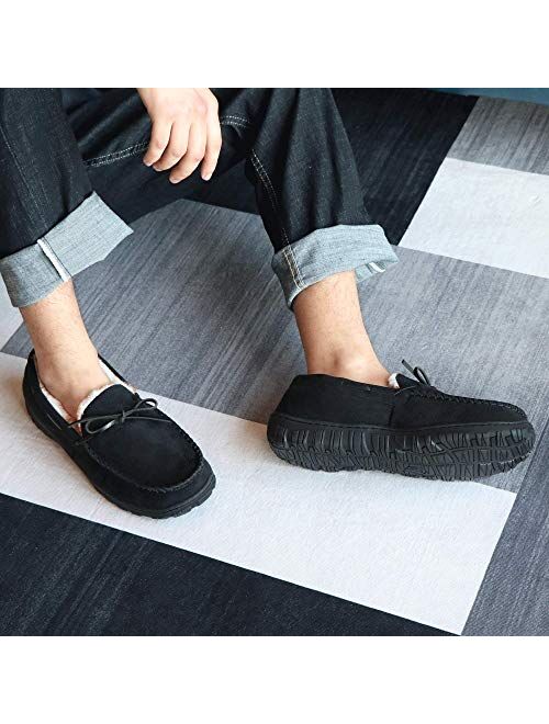 MIXIN Mens Slippers Moccasins Slippers for Men Warm House Slip on Flats Shoes with Cozy Memory Foam for Men Indoor With Arch Support