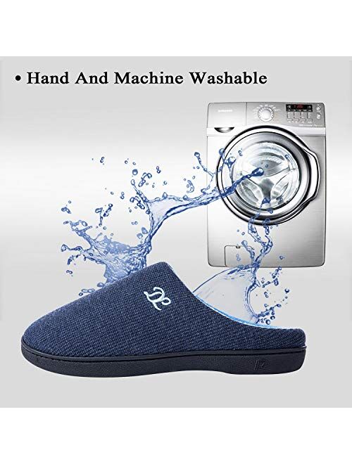 DL Mens-Memory-Foam-Slippers, Slip on Bedroom Slippers for Mens Indoor Outdoor, Men's House Slippers Non-Slip Hard Rubber Sole, Warm Soft Flannel Lining Man Slippers Blac