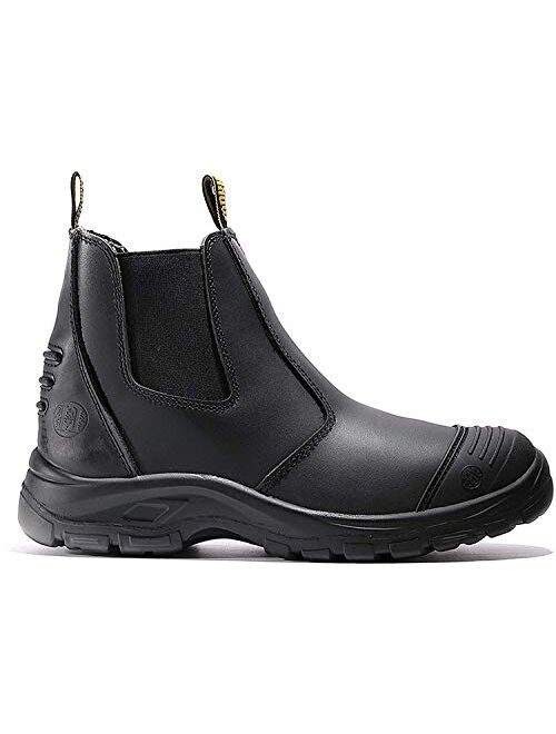 diig Work Boots for Men, Steel Toe Waterproof Working Boots, Slip Resistant Anti-Static Slip-on Safety EH Working Shoes 6 8 9 10 11 12 13 (Black)